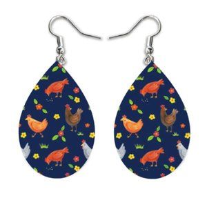 Chicken Theme Teardrop Earrings